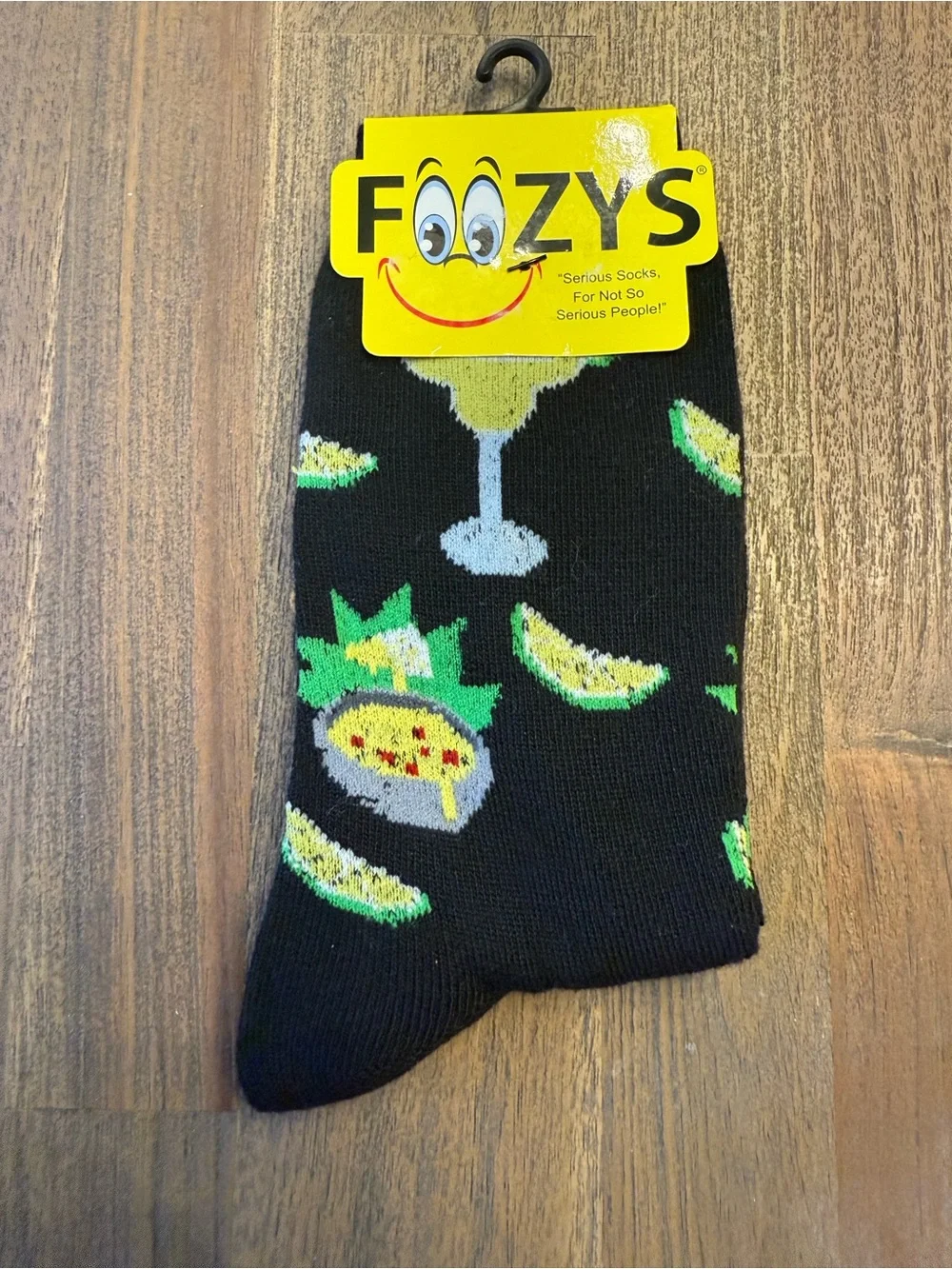 Foozys Fun Cocktail Socks Black Martini Lime Novelty Socks Size 9-11 NWT